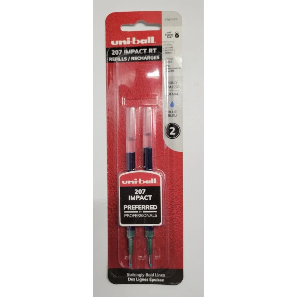 Five NIP Uni-Ball 207 Impact RT Blue Ink Pen Refill 2 Packs 65874PP‎ Bold 1.0MM